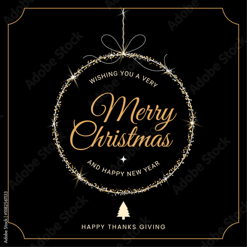 Christmas Card on Black Background with a Christmas ball 