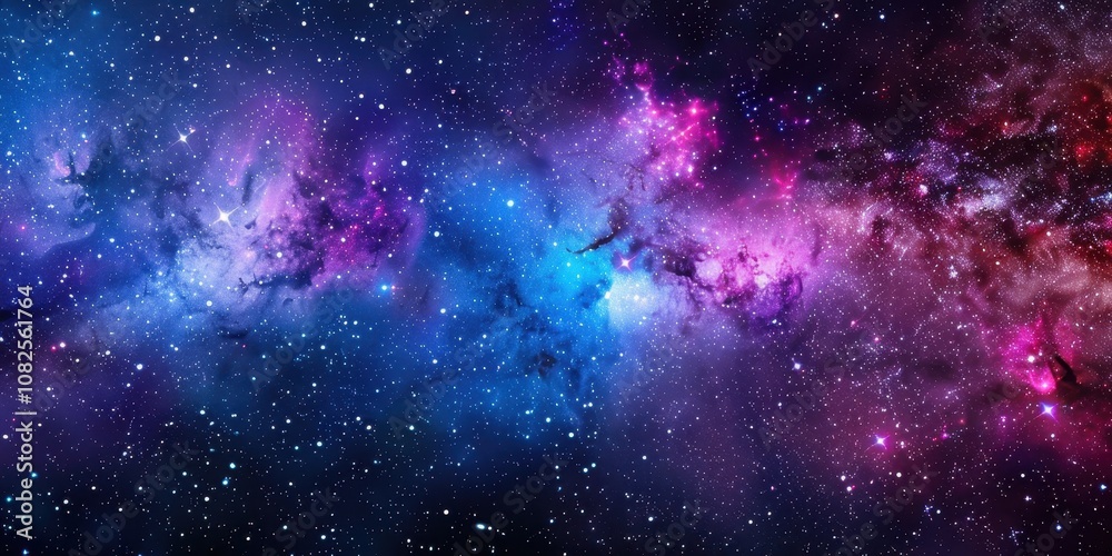 Fototapeta premium Equirectangular panorama of deep space featuring blue purple nebula