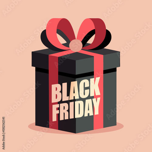 Black Friday   gift box with ribbon,  illustration of a gift