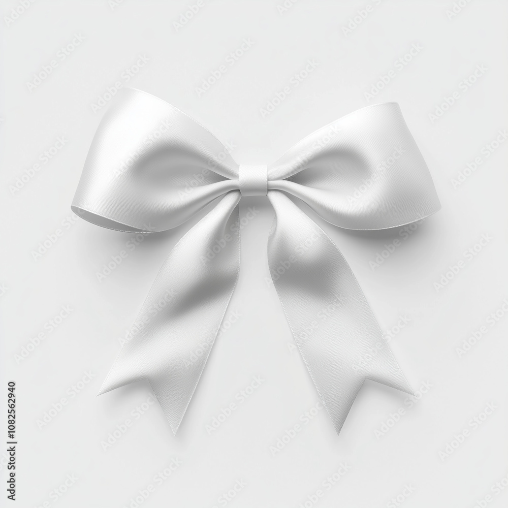 Elegant White Ribbon Bow on White Background Elegant White Ribbon Bow on White Background