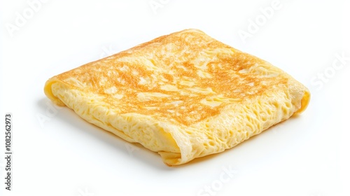 Delicious folded omelet with golden color on white isolate background.