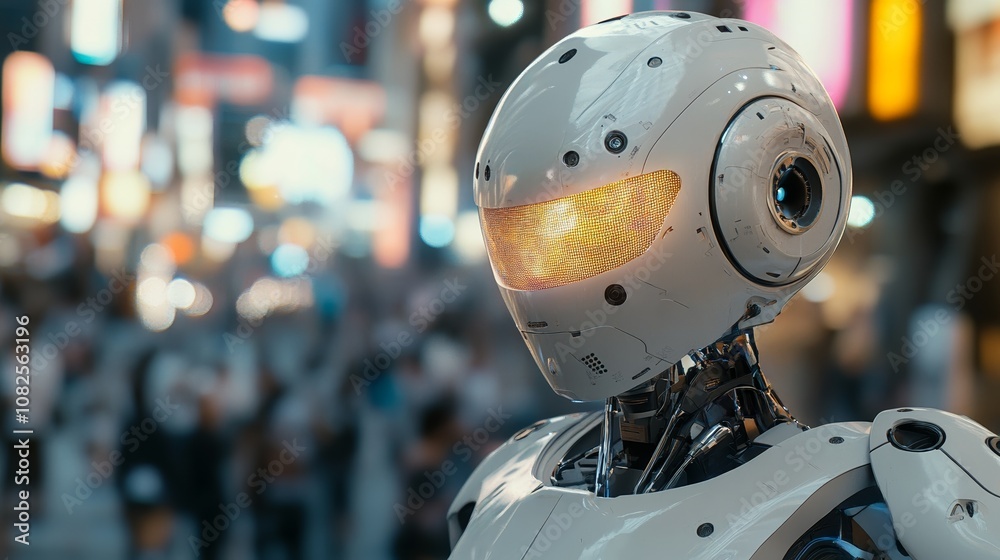 A Futuristic Robot Using AI Technology in a Crowd of People A Futuristic Robot Using AI Technology in a Crowd of People