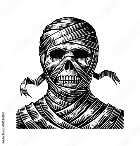mummy engraving black and white outline