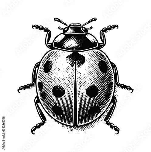 ladybug engraving black and white outline