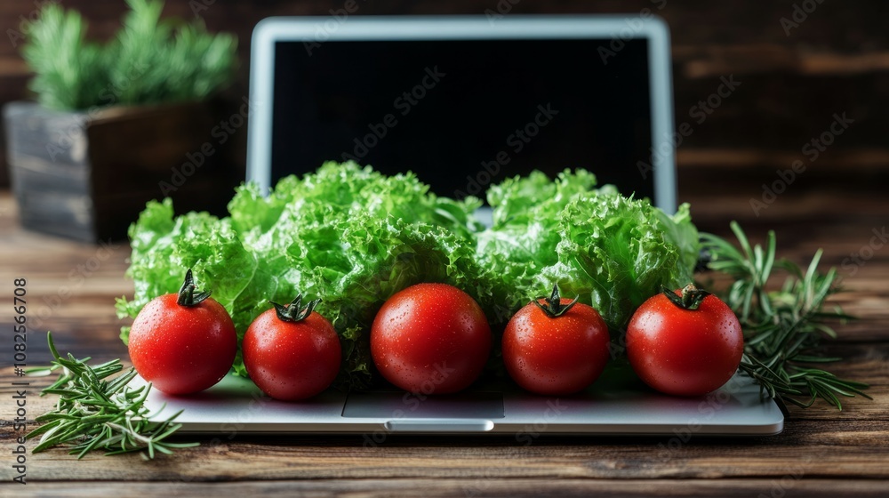 Tablet computer on a kitchen counter surrounded by low carb products Tablet computer on a kitchen counter surrounded by low carb products