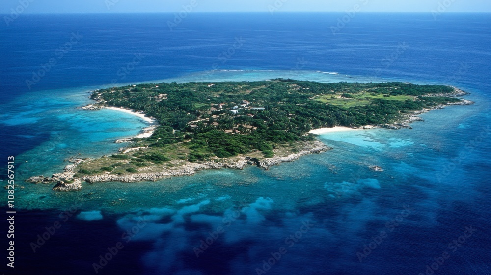 Fototapeta premium Aerial View of Lush Tropical Island Surrounded by Ocean