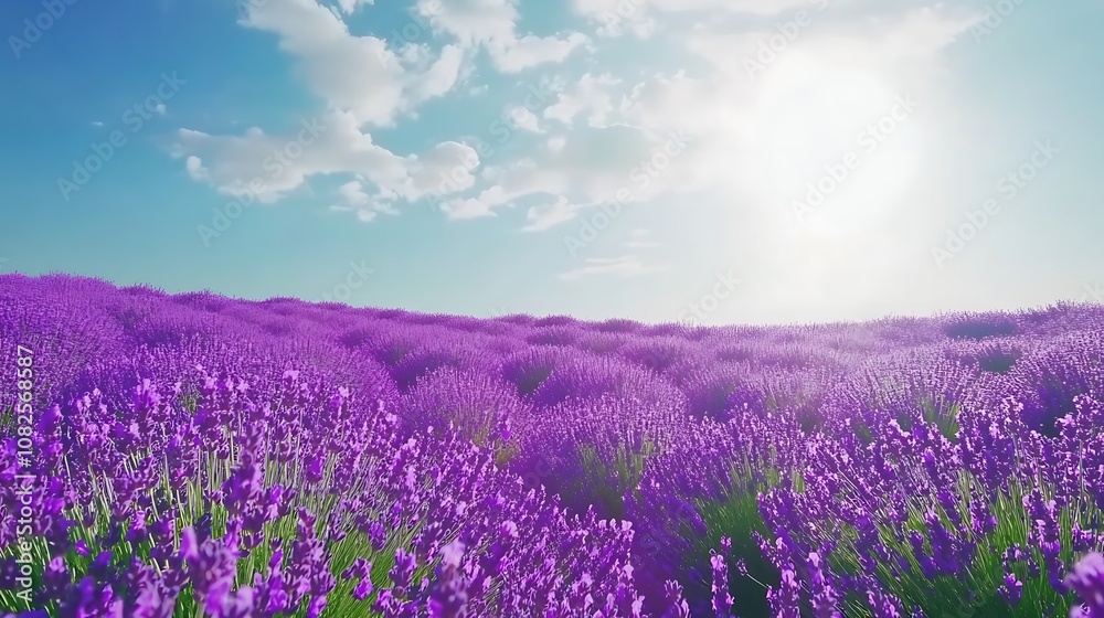 A vibrant lavender field under a bright sky, showcasing nature's beauty and tranquility.