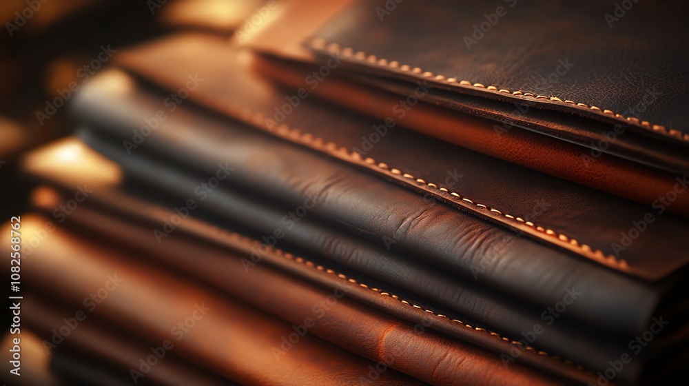 Stack of high-quality leather hides, showcasing rich textures and colors, white isolate background. Stack of high-quality leather hides, showcasing rich textures and colors, white isolate background.