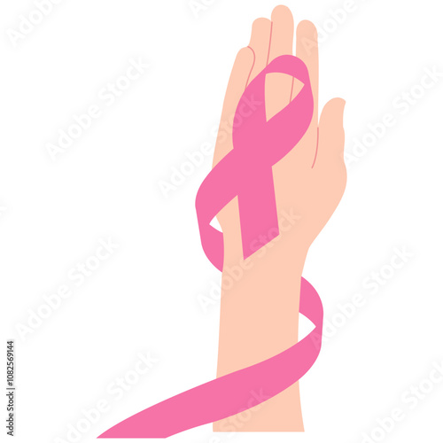 World Cancer Day. Hand with ribbon of World Cancer Day.