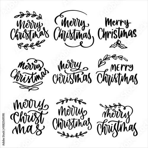  Merry Christmas. Christmas hand lettering set on a white background. Vector illustration