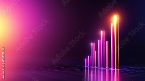 Colorful digital bar graph representing growth on a dark background.
