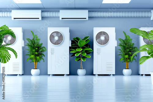 Obraz na płótnie Modern Air-Conditioned Room with Green Plants w salonie