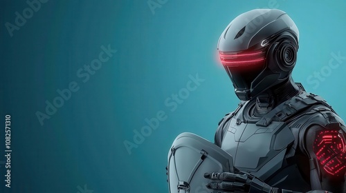 Futuristic cyber defender with glowing tattoos, energy shield in hand, 3D illustration