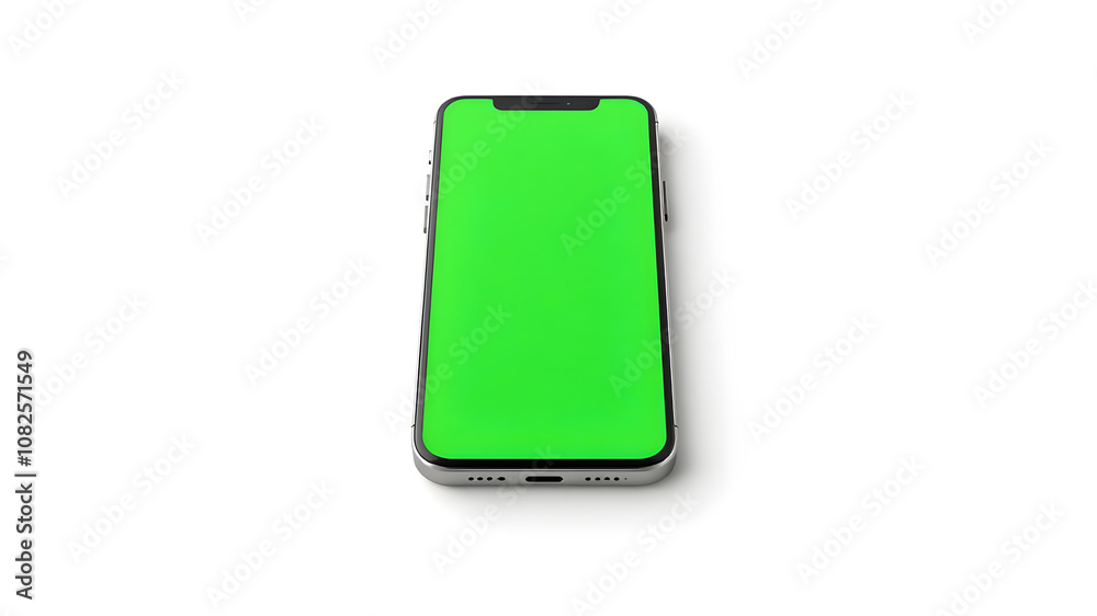 Smartphone with a green screen on a white background. Smartphone mockup closeup isolated on white background. Smartphone with a green screen on a white background. Smartphone mockup closeup isolated on white background.