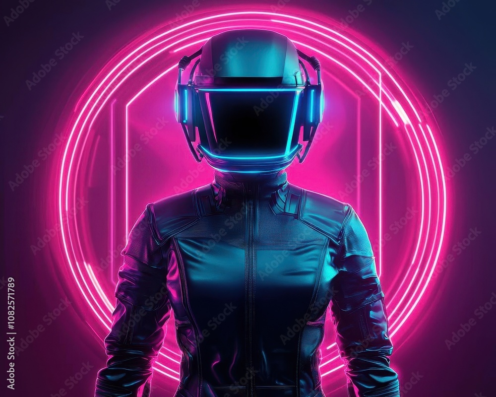 Cyber guardian with full digital armor, neon data lines, futuristic landscape, 3D illustration Cyber guardian with full digital armor, neon data lines, futuristic landscape, 3D illustration