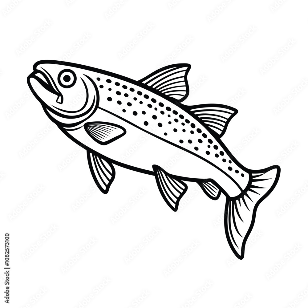 Fototapeta premium trout fish design, labeled line art vector silhouette illustration.
