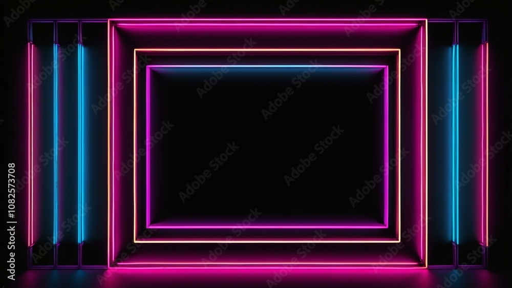 neon marquee lights border frame on black background