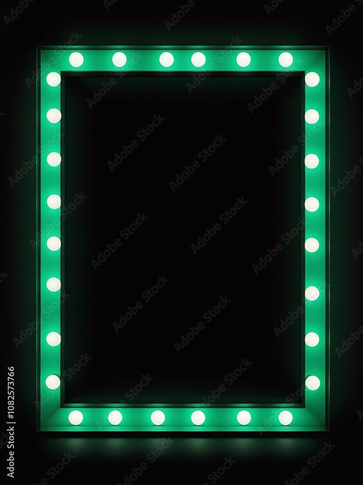 green marquee lights border frame on black background green marquee lights border frame on black background