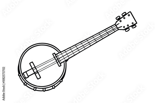 Banjo Silhouette Vector - Minimalist Black & White String Instrument Outline, Folk & Musical Design