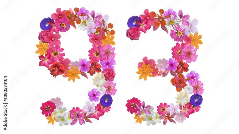 93, Video of numbers formed from growing flowers, suitable for birthday, anniversary and commemoration templates. 93, Video of numbers formed from growing flowers, suitable for birthday, anniversary and commemoration templates.