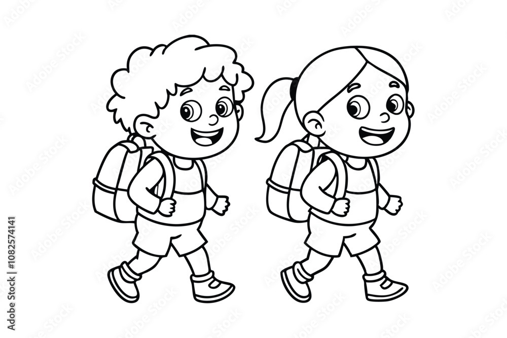 Children Walking Silhouette Vector - Minimalist Black & White Kids Duo Outline, Friendship & Childhood Design Children Walking Silhouette Vector - Minimalist Black & White Kids Duo Outline, Friendship & Childhood Design