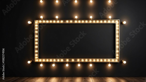 gold marquee lights border frame on black background