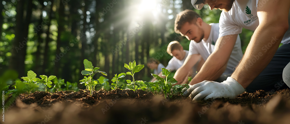 Fototapeta premium Dedicated volunteers collect seeds for essential reforestation projects