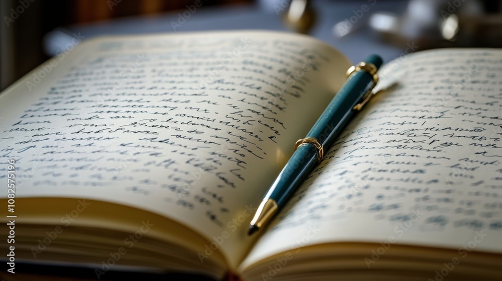Elegant Notebook and Pen on a Wooden Table Elegant Notebook and Pen on a Wooden Table