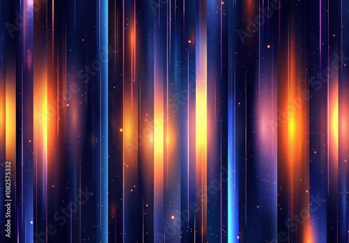 Abstract Digital Illustration with Vertical Light Stripes in Blue, Orange, and Purple