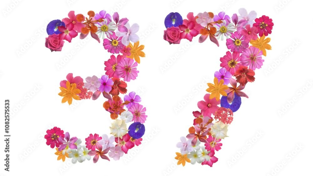 37, Video of numbers formed from growing flowers, suitable for birthday, anniversary and commemoration templates. 37, Video of numbers formed from growing flowers, suitable for birthday, anniversary and commemoration templates.