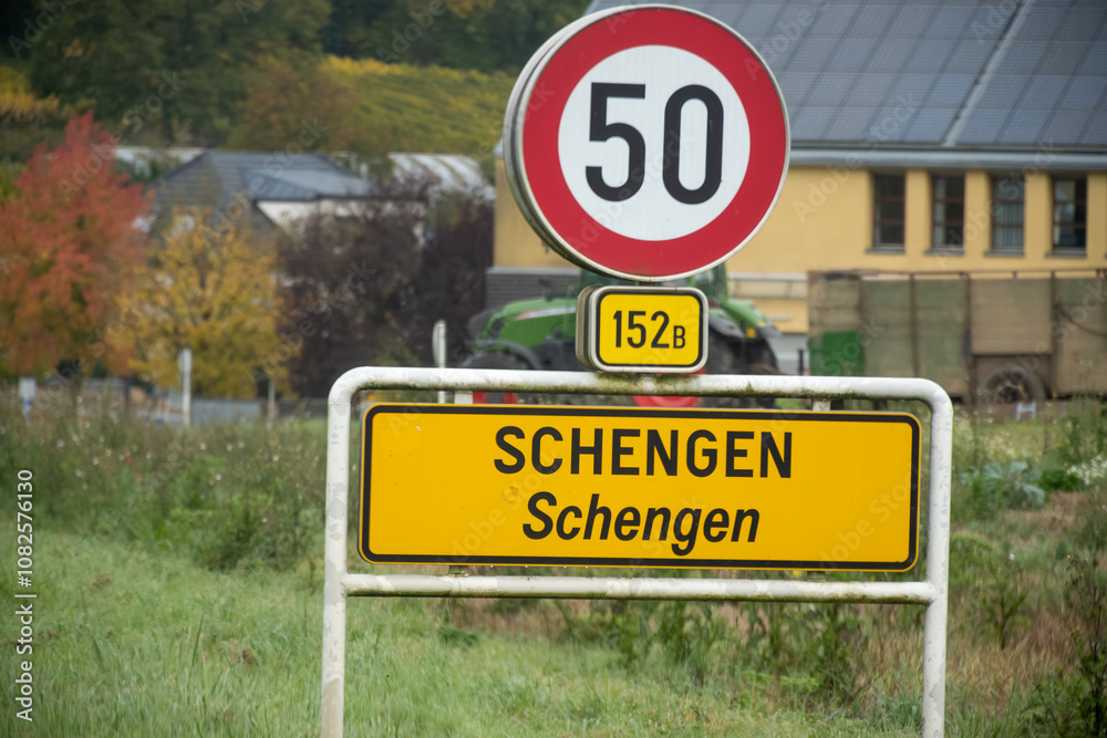 Transport infrastructure in Europe, road signs, directions, border sign of Luxemburg Transport infrastructure in Europe, road signs, directions, border sign of Luxemburg