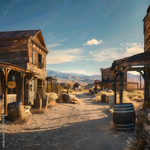 The Panoramic View of Desolate Ghost Town Amidst Nevada's Vast Desert Landscape photo