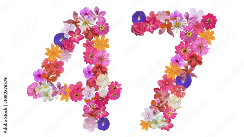 47, Video of numbers formed from growing flowers, suitable for birthday, anniversary and commemoration templates. 47, Video of numbers formed from growing flowers, suitable for birthday, anniversary and commemoration templates.