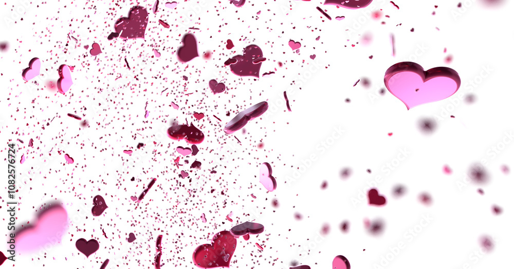 Love valentine background with red petals of hearts on transparent background Love valentine background with red petals of hearts on transparent background