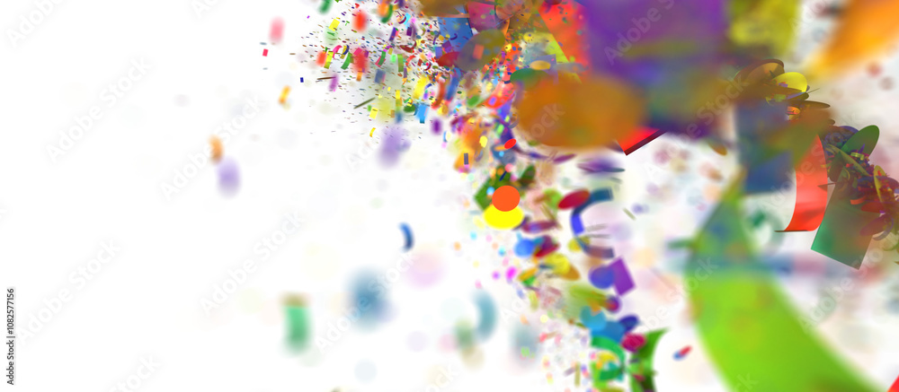 Fototapeta premium A vibrant and dynamic abstract background featuring a colorful confetti explosion against a white backdrop. Perfect for celebration, party, or festive designs.