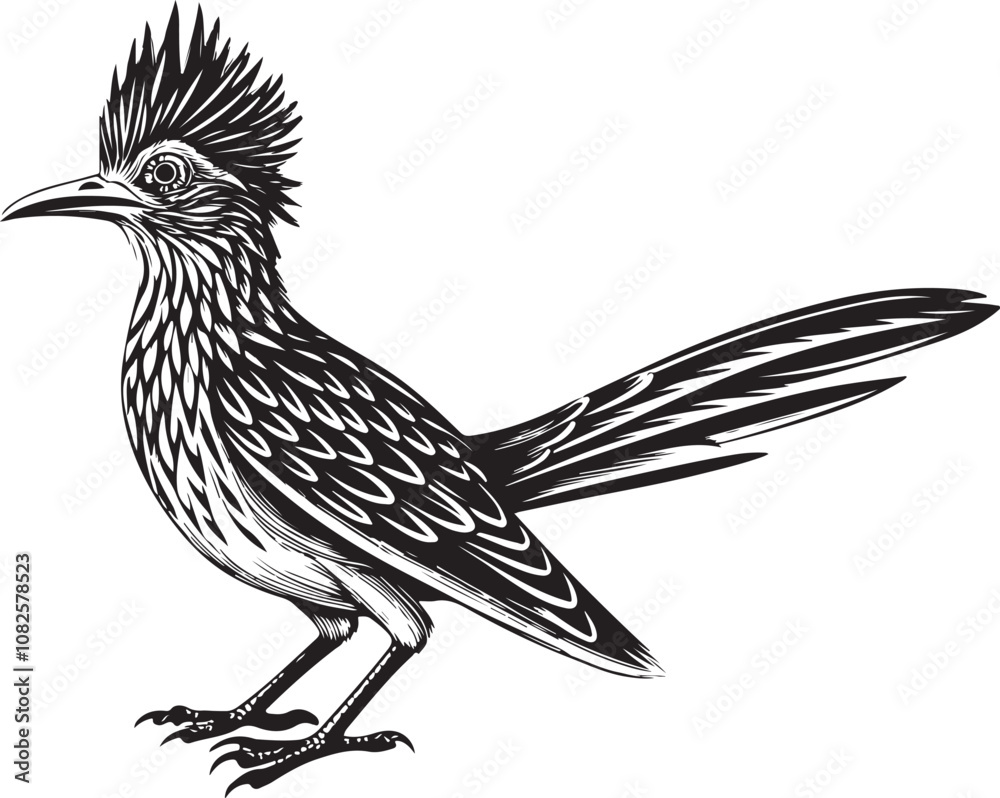 Fototapeta premium black roadrunner bird vector illustration printable