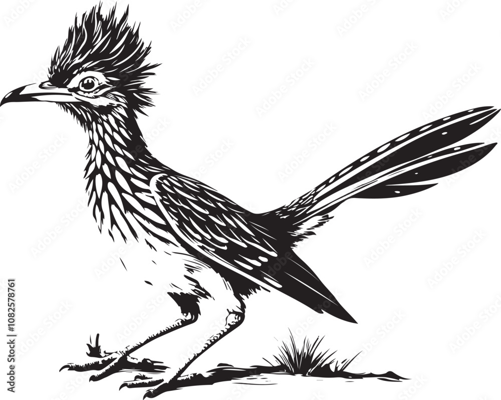 Fototapeta premium black roadrunner bird vector illustration printable