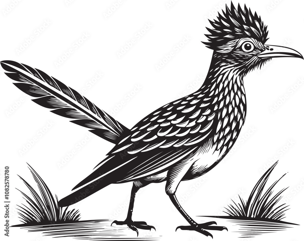 Fototapeta premium black roadrunner bird vector illustration printable