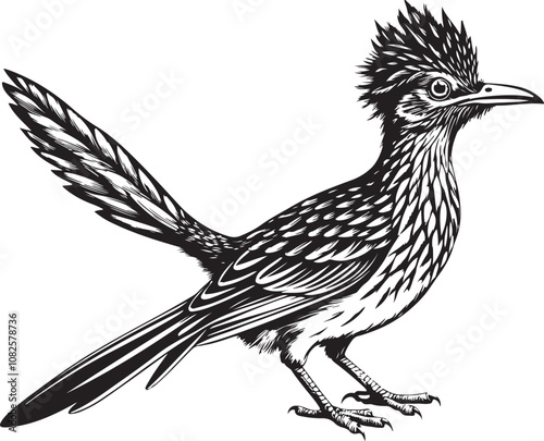 black roadrunner bird vector illustration printable