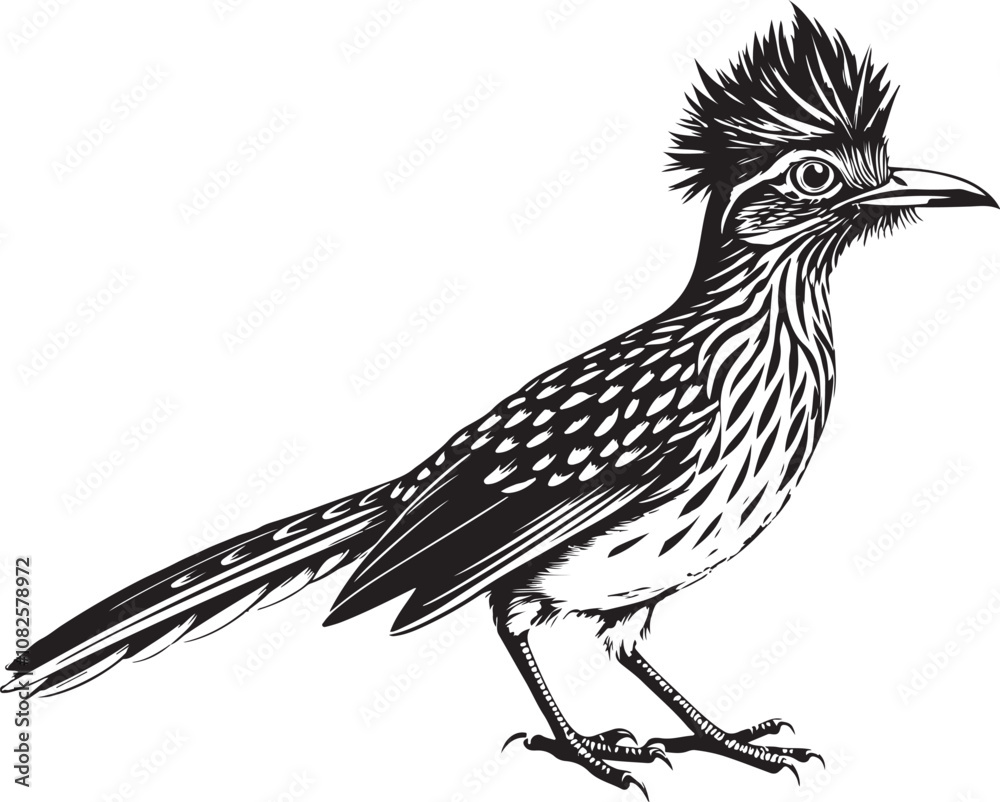 Fototapeta premium black roadrunner bird vector illustration printable