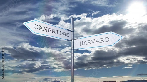 Cambridge and Harvard Road Signpost, Animation.Full HD 1920×1080. 10 Second Long, photo