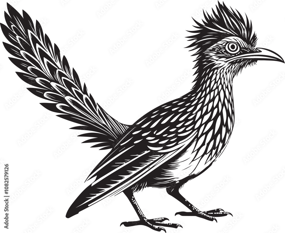 black roadrunner bird vector illustration printable