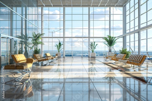 modern conceptual glossy shiny airport lounge hype realistic Traditional glossy shiny airport lounge with elegant details and rich colors contemporary bright stylish interior photo