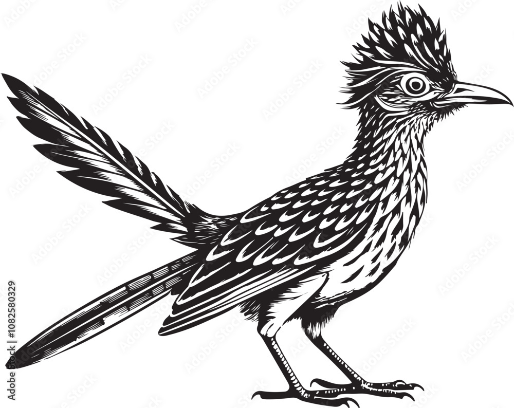 Fototapeta premium black roadrunner bird vector illustration printable