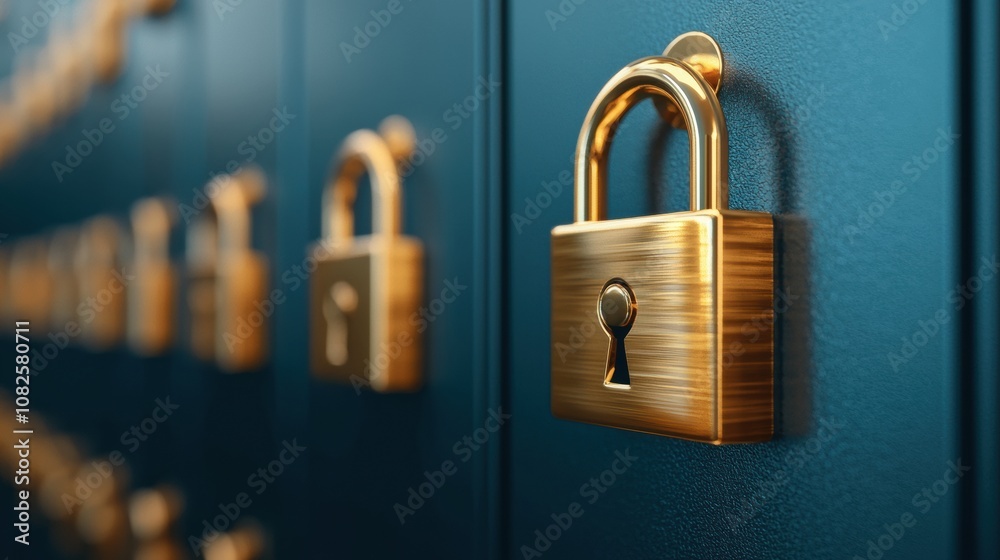 Fototapeta premium Golden padlocks securing valuables in deposit boxes: ensuring financial safety