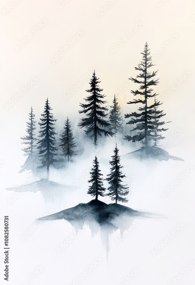 Obraz premium A watercolor landscape drawn by hand.