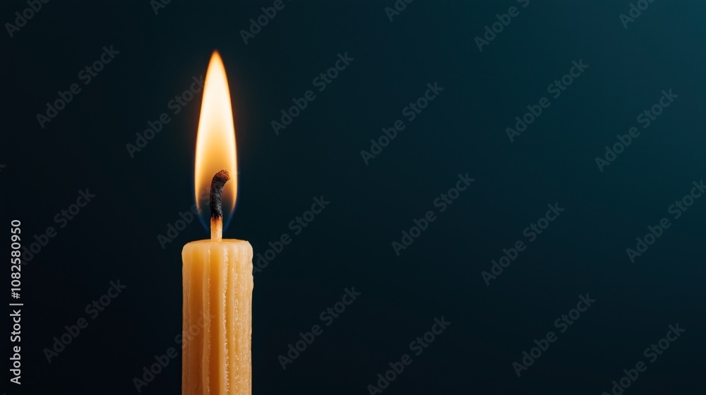 Close-up of a lit candle with a bright flame isolated against a dark background, highlighting the warm glow and textured wax. Close-up of a lit candle with a bright flame isolated against a dark background, highlighting the warm glow and textured wax.