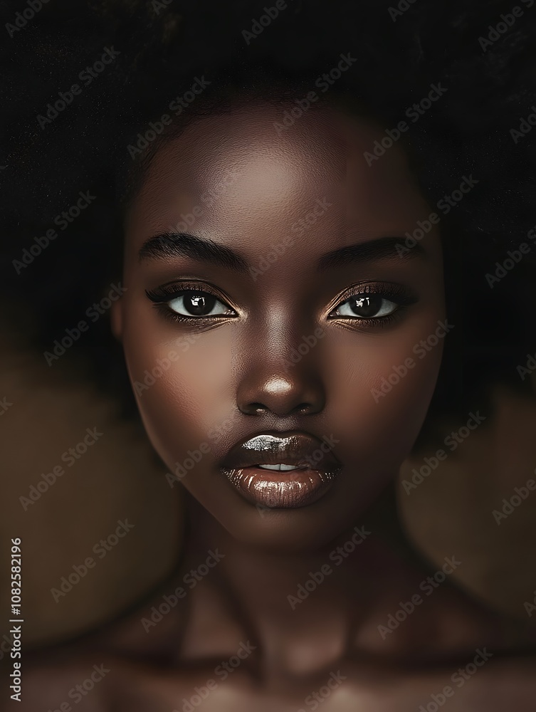 Beauty portrait of African American girl with afro hair. Beautiful black woman. Cosmetics, makeup and fashion Beauty portrait of African American girl with afro hair. Beautiful black woman. Cosmetics, makeup and fashion