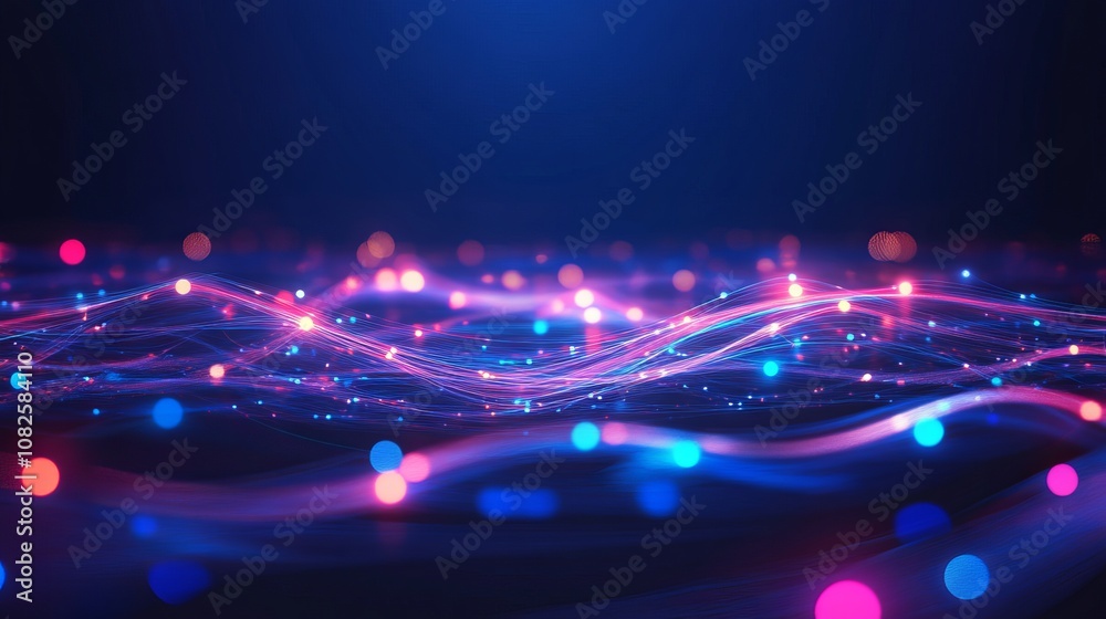 Abstract futuristic network illustration featuring interconnected digital nodes and high-tech geometric patterns on a dynamic gradient background Abstract futuristic network illustration featuring interconnected digital nodes and high-tech geometric patterns on a dynamic gradient background