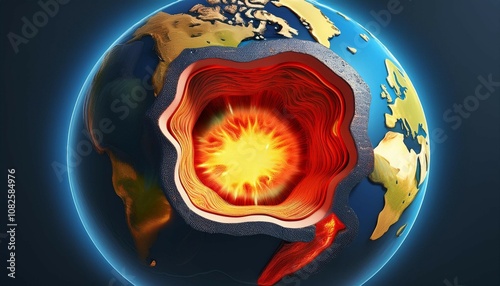 3d cutaway rendering of earth s interior showcasing heat flow from the core to the surface photo